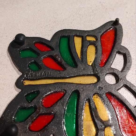 Add color to your table setting beautiful Cast Iron Butterfly Footed trivet - Picture 2 of 11
